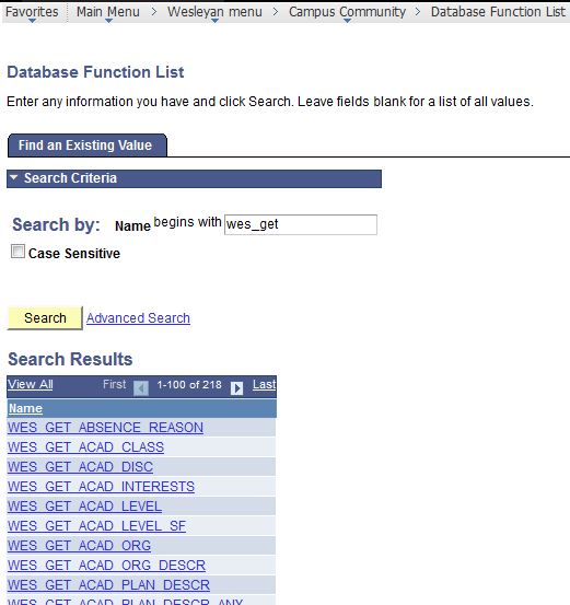 database function list search